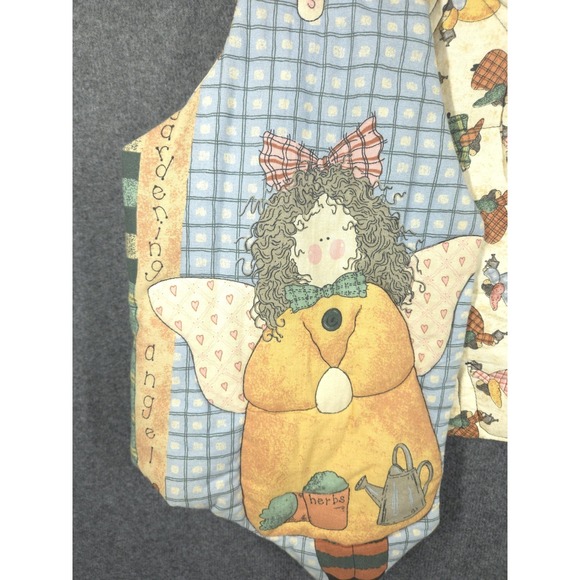 VTG 90s Quilted Reversible Vest Gardening Angel Cat Herb Garden‎ Folk Art L - Picture 2 of 10